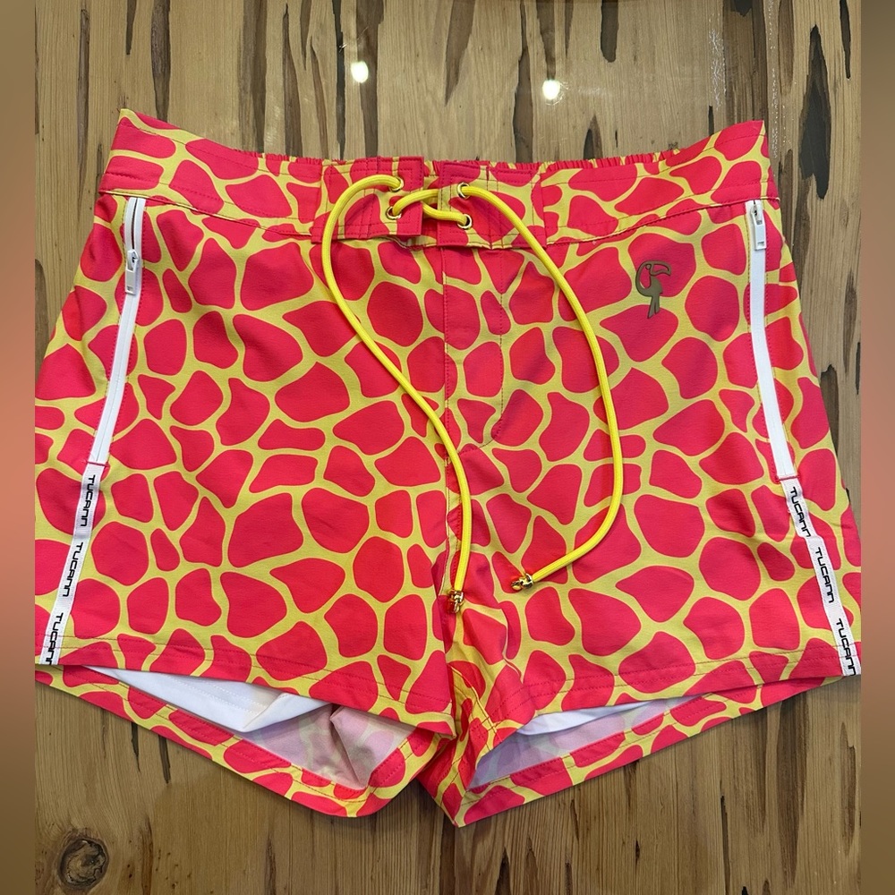 Large Tucann swim shorts 3 inch inseam giraffe print